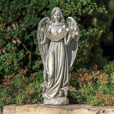 Angel Statue With Solar Light Up Flower Garland