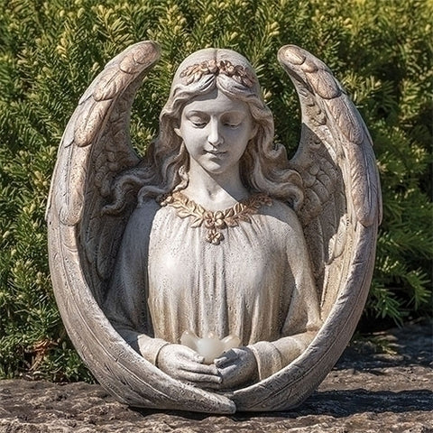 Memorial Angel With Bird Solar Statue Garden or Grave