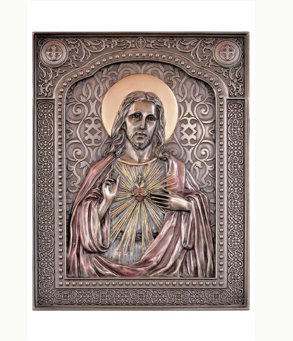 Sacred Heart Of Jesus Plaque Cold Cast Bronze