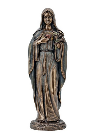 Immaculate Heart of Mary Statue In Cold Cast Bronze 8 inch tall