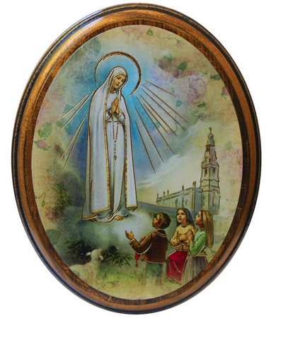 Our Lady of Fatima Oval Wooden Plaque