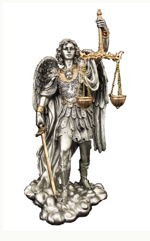 Saint Micheal Scales Of Justice Pewter Style Figure