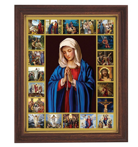 Mysteries of the Rosary Religious Print In Wood Tone Frame With Glass