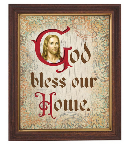 Jesus Religious House Blessing Print In Wood Tone Frame