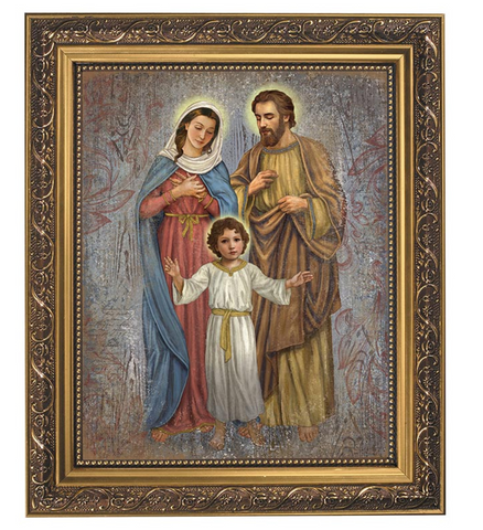 Holy Family Print In Ornate Frame With Glass