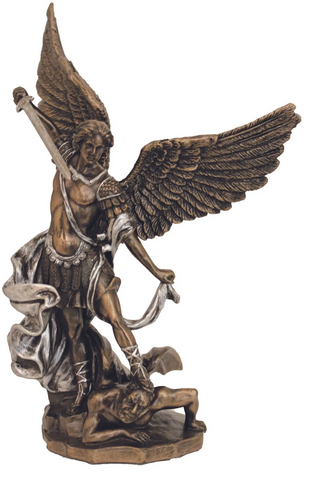 Saint Michael Statue Ornate Statue In Cold Cast Bronze and Pewter Accents