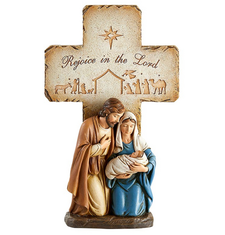 Rejoice Holy Family Cross Christmas Statue