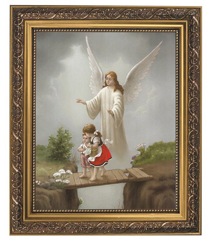 Guardian Angel With Children Print in Ornate Frame