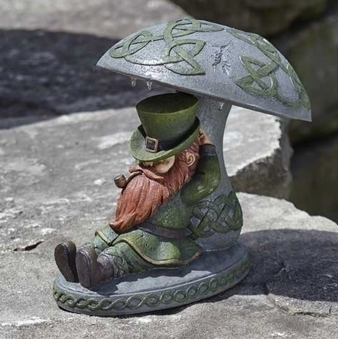 Leprechaun Resting on Mushroom Solar Garden Statue