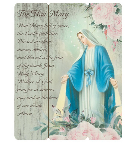 Hail Mary Full Of Grace Wooden Wall Plaque