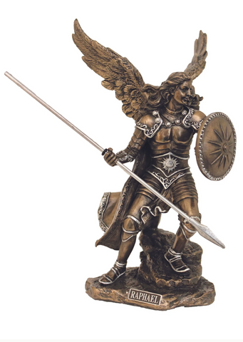 Archangel Raphael Statue With Bronze and Pewter Color Accents