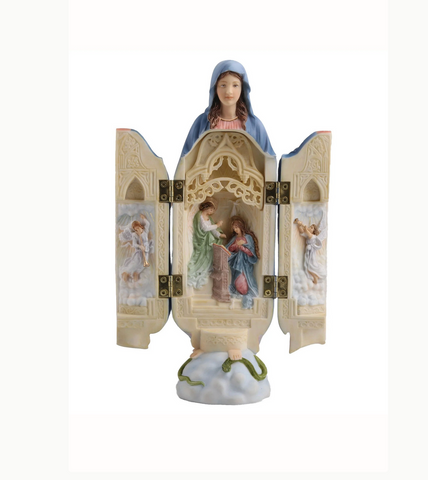 Our Lady of Grace Triptych In Full Color Statue Reveals The Scene of the Annunciation