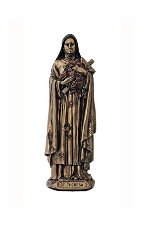 Saint Theresa Holding Cross With Roses Statue   3.5 Petite Size