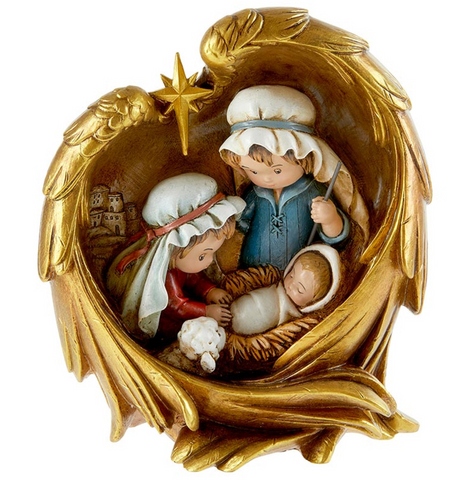 Holy Family Children Nativity In Angel Wings Christmas Decor