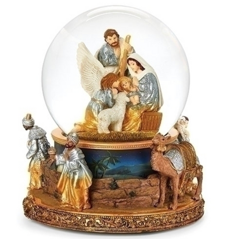 Musical Nativity Water Globe. Double Rotation Plays Silent Night