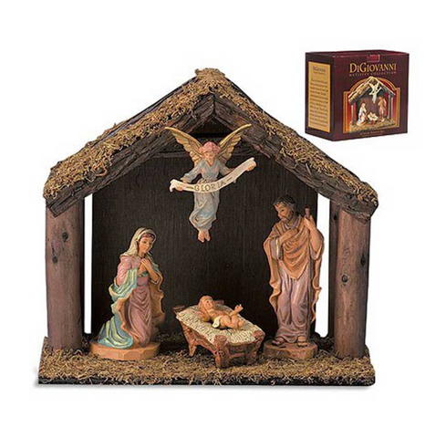 4-Pc Nativity Set with Wood Stable