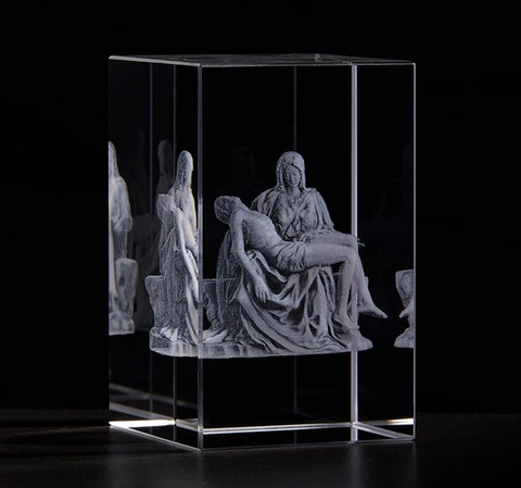 Pieta Madonna Holding Jesus Etched Glass