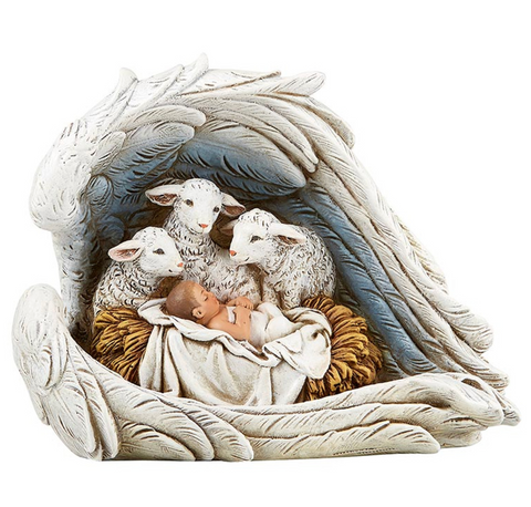 Adoring Sheep With Baby Jesus Christ Child Statue