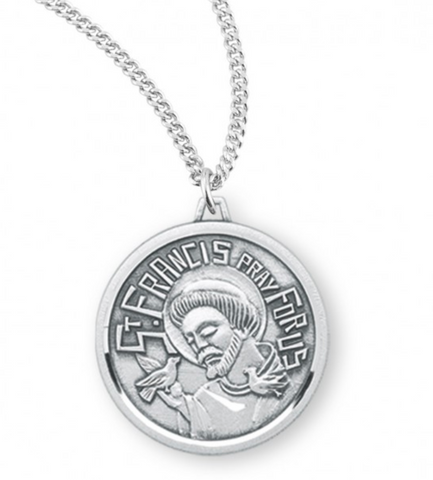 French Style Sterling Silver Saint Francis With Bird Pendant