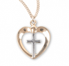 Gold Over Sterling Silver Heart with Cross On Chain