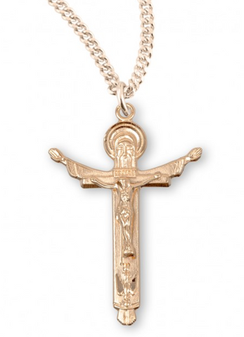 Holy Trinity Crucifix On Chain  Gold Over Sterling Silver