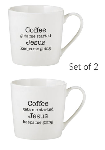 Coffee Gets Me Started Cafe Mugs Set of 2