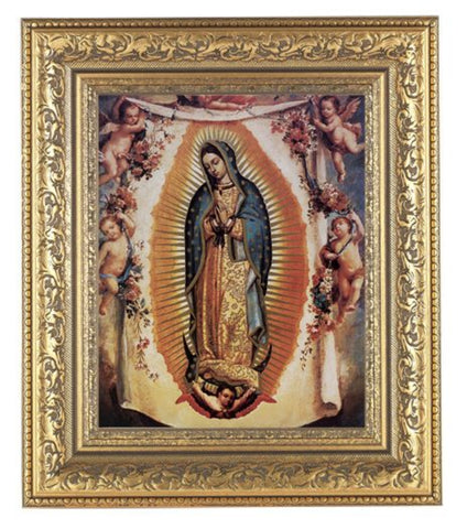 Our Lady of Guadalupe With Angels Print In Ornate Gold Frame