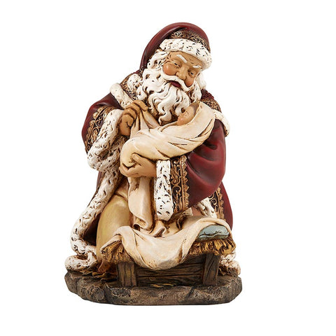 Adoring Santa With Baby Jesus Statue