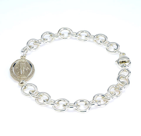 Miraculous Medal Sterling Silver Heavy Link Bracelet